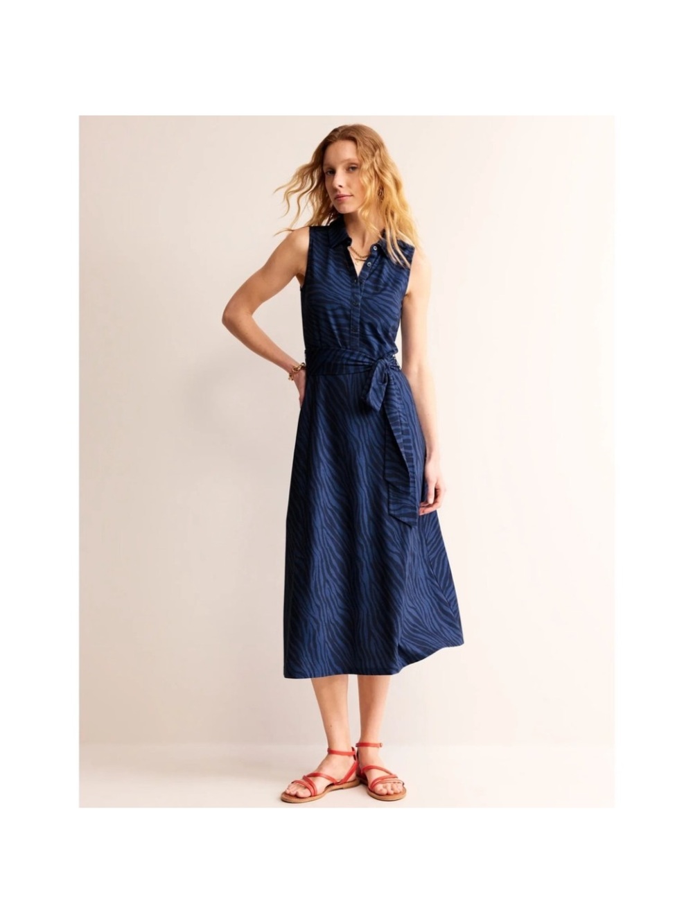Boden Navy Blue Sleeveless Midi Shirt Dress laura sz 8
